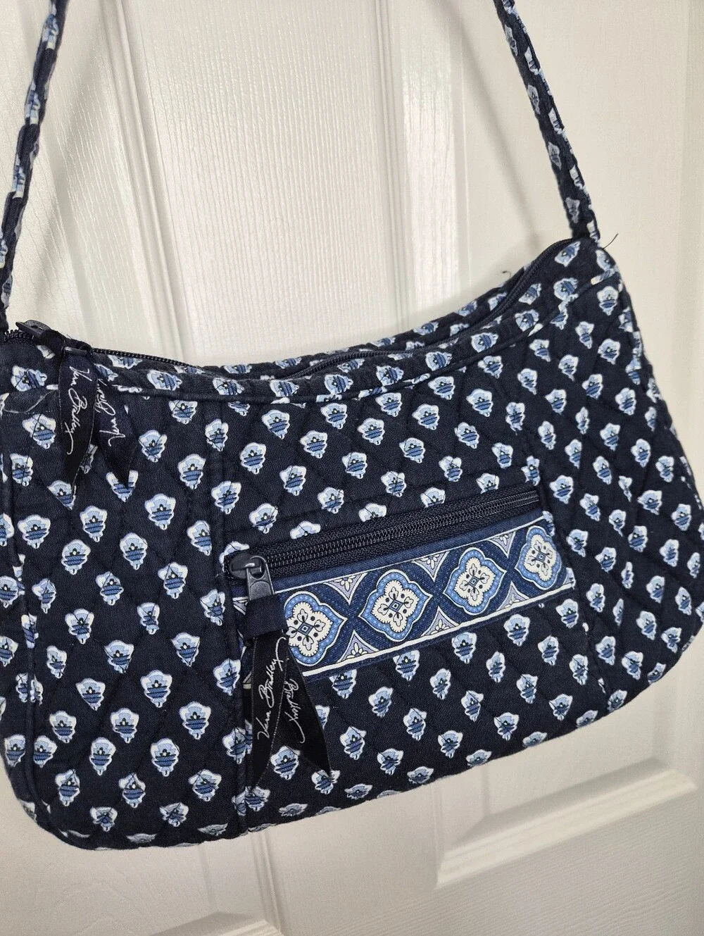 Vera Bradley Nantucket Navy Quilted Cotton Hobo Bag / Zip Top Shoulder Purse